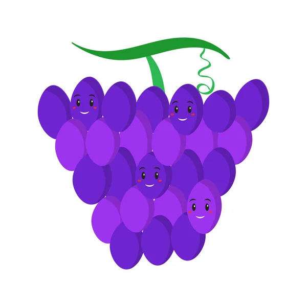 Cute Grapes Emoji Flat Style — Stock vektor