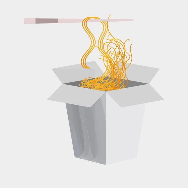 Realistic View Chopsticks Holding Noodles Package Box — Image vectorielle