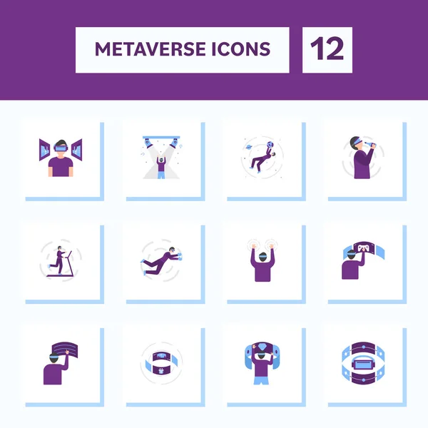 Flat Style Metaverse Icon Set Blue Purple Color — Vector de stock