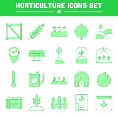 Green And White Color Set Of Horticulture Icons In Flat Style.