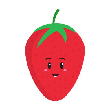 Smiley Face Strawberry Cartoon In Flat Style.