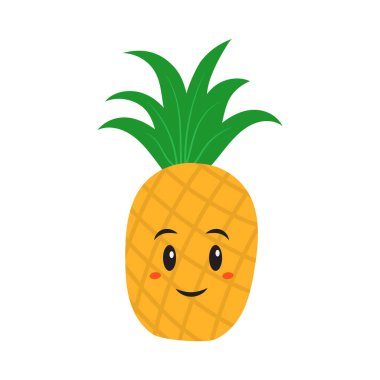Smiley Pineapple Cartoon On White Background.