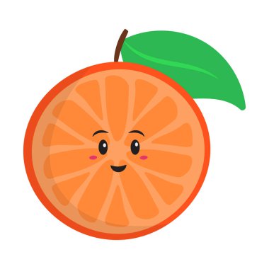 Funny Cartoon Orange Half Piece Over White Background.