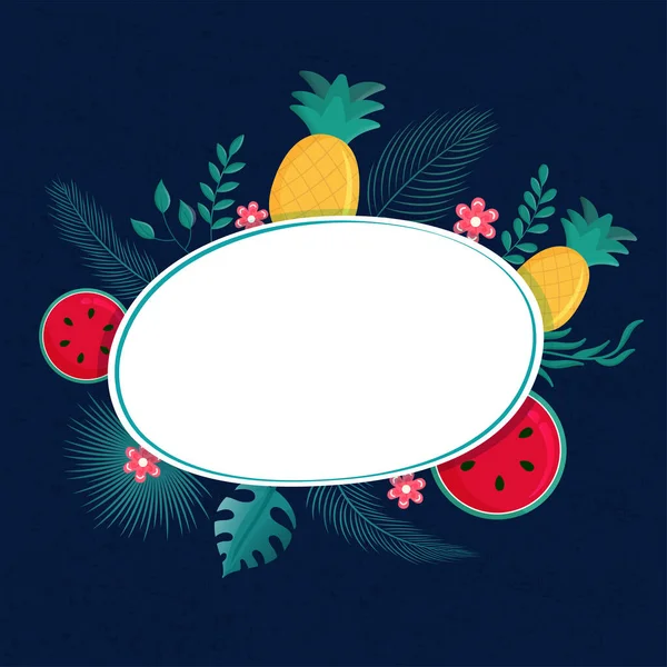 Summer Time Concept Watermelon Slices Pineapples Fir Leaves Oval Sticker — 图库矢量图片