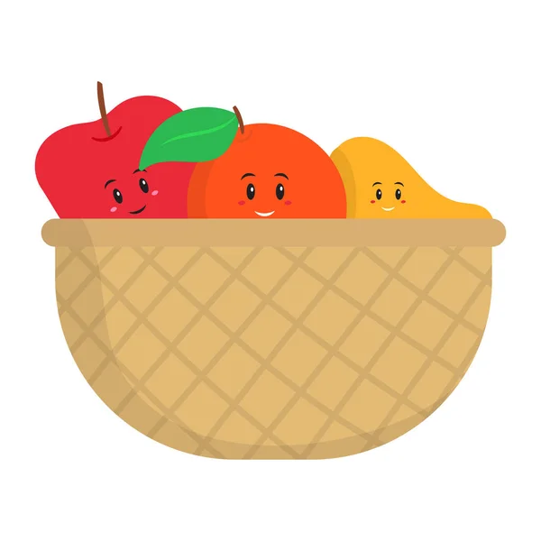 Cute Funny Cartoon Fruit Basket Colorful — Vector de stock