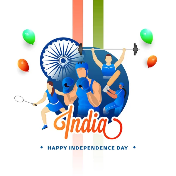 India Happy Independence Day Concept Faceless Sportsperson Character Ashoka Wheel — Stockvektor