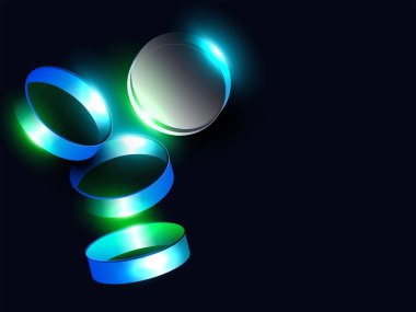 3D Rendering Circle Frame Or Round Shape With Lights Effect Against Blue Background.