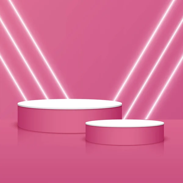 Podium Stage Neon Light Lines Pink Background Product Advertisement Presentation — Stockvektor
