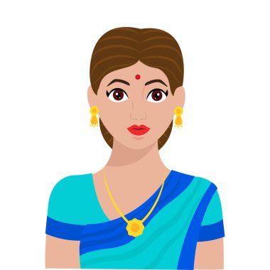 Beautiful Indian Woman Character On White Background.