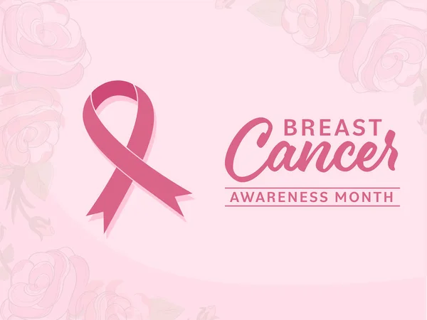 Support Breast Cancer Awareness Concept Pink Ribbon Symbol Roses Background — Wektor stockowy