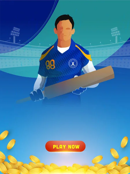 Cricket Championship Concept Character Illustration Batter Blue Color Jersey Stadium — Vector de stock