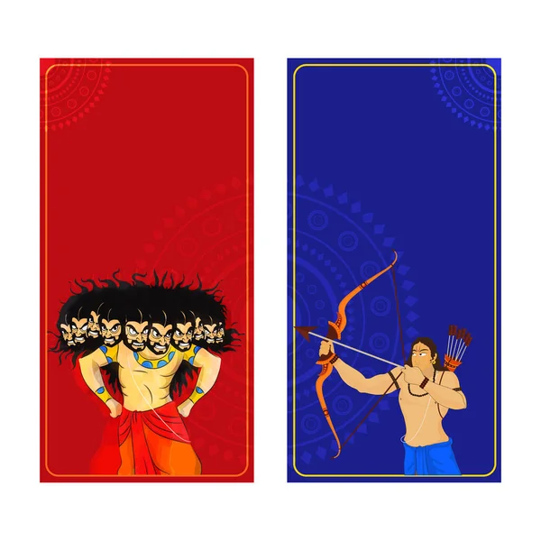 Lord Rama Taking Aim Demon King Ravana Character Vertical Banners — Stockvector