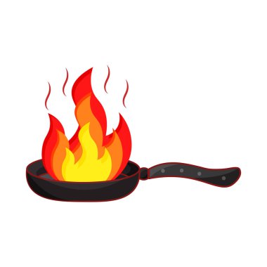 Flat Style Burning Frying Pan On White Background.
