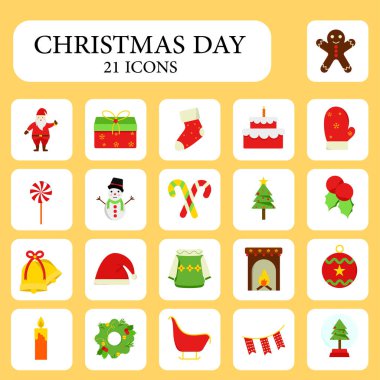 Isolated Christmas Icon Set In Yellow Background.