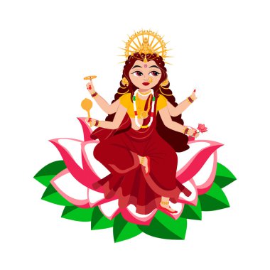 Indian Goddess Siddhidatri Sculpture On White Background.