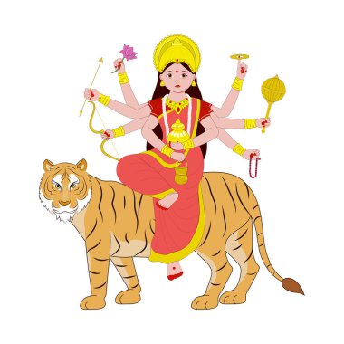 Statue Of Indian Goddess Kushmanda On White Background.