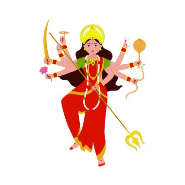 Hindu Mythology Goddess Durga Sculpture On White Background.