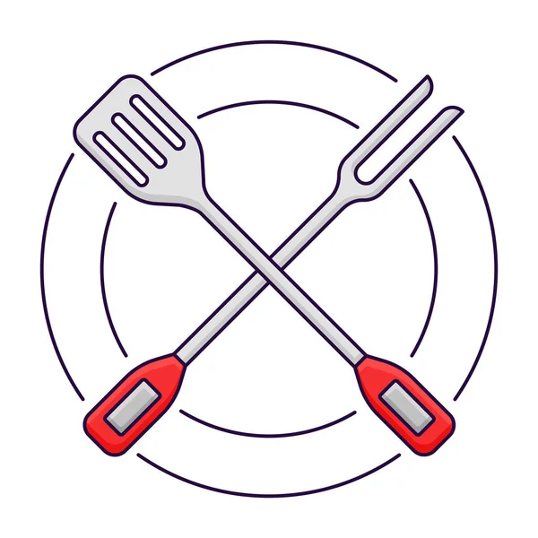 Grey Red Cross Spatula Fork Circles Background — Archivo Imágenes Vectoriales