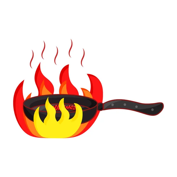 Illustration Meat Frying Pan Flaming White Background — Archivo Imágenes Vectoriales