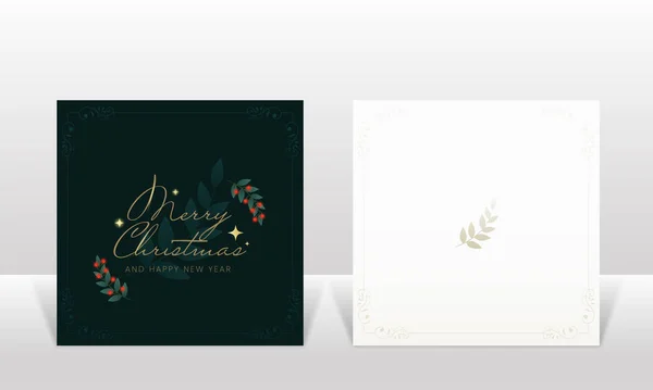 Merry Christmas Happy New Year Greeting Card White Teal Color — 스톡 벡터