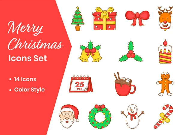 Illustration Christmas Icons Set Red White Background — ストックベクタ