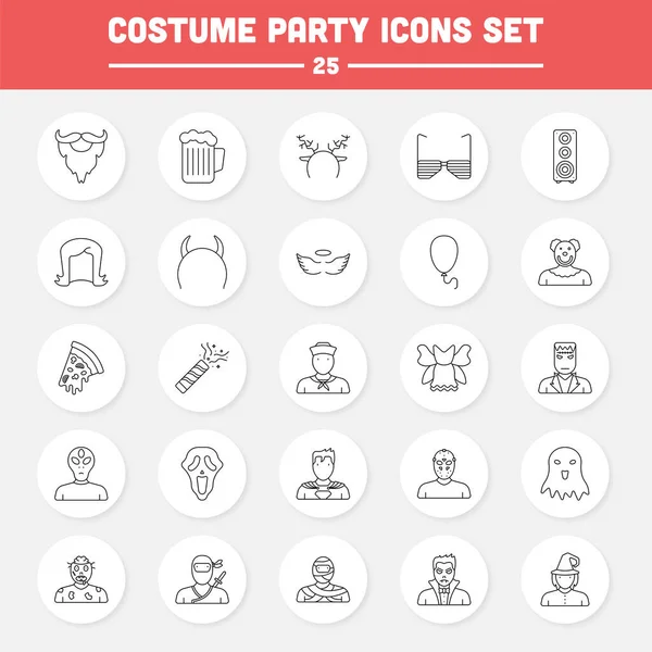 Black Line Art Set Costume Party Icons Flat Style — 스톡 벡터