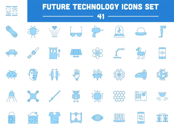 Blue White Future Technology Icon Symbol Set Flat Style — Archivo Imágenes Vectoriales