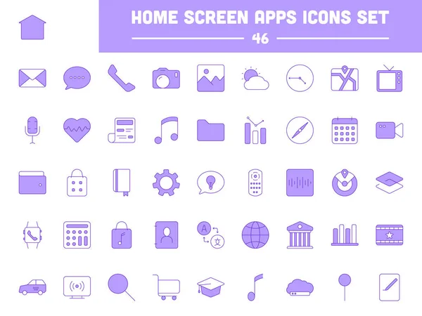 Home Screen App Icon Symbol Set Violet White Color — Vector de stock