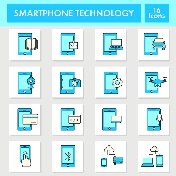 Blue Yellow Color Set Smartphone Technology App Tools Square Background — Archivo Imágenes Vectoriales