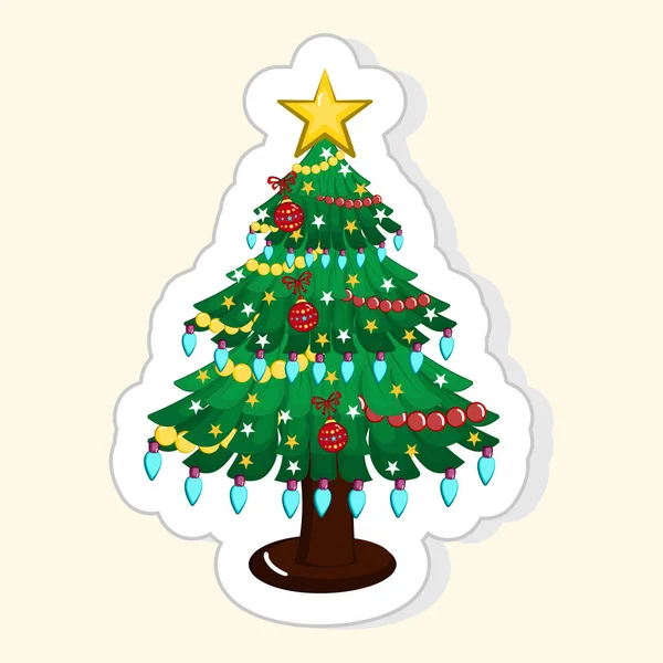 Illustration Decorative Sticker Style Christmas Tree Icon Flat Style — Stok Vektör