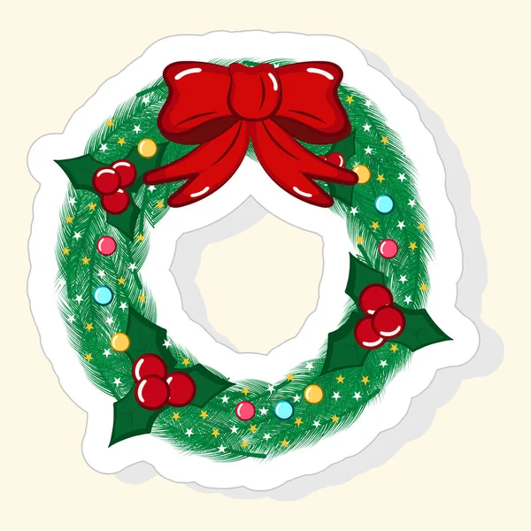 Isolated Decorative Christmas Wreath Icon Sticker Style — Stockvektor