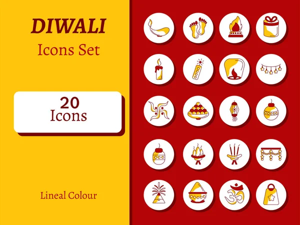 Isolated Diwali Icons Set Red Yellow Background — Stock vektor