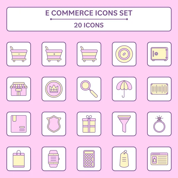 Purple Yellow Color Set Commerce Icons Square Background — Stok Vektör