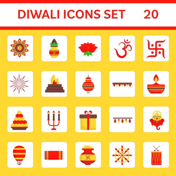 Illustration Diwali Icons Set Yellow Background — Wektor stockowy