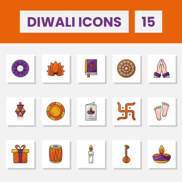 Isolated Colorful Diwali Icons Set Flat Style — Stock vektor