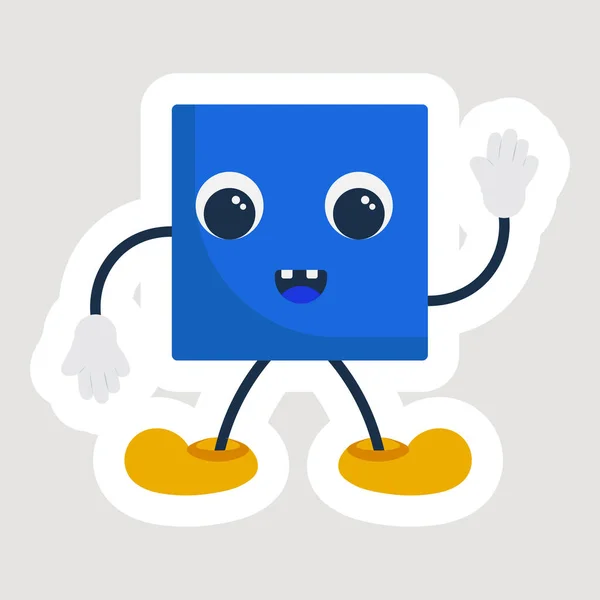 Funny Blue Square Cartoon Standing Hand Pose — Image vectorielle