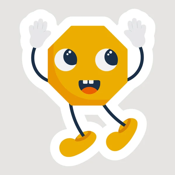 Sticker Style Funny Yellow Nonagon Shape Cartoon Jumping Pose — Stockvektor