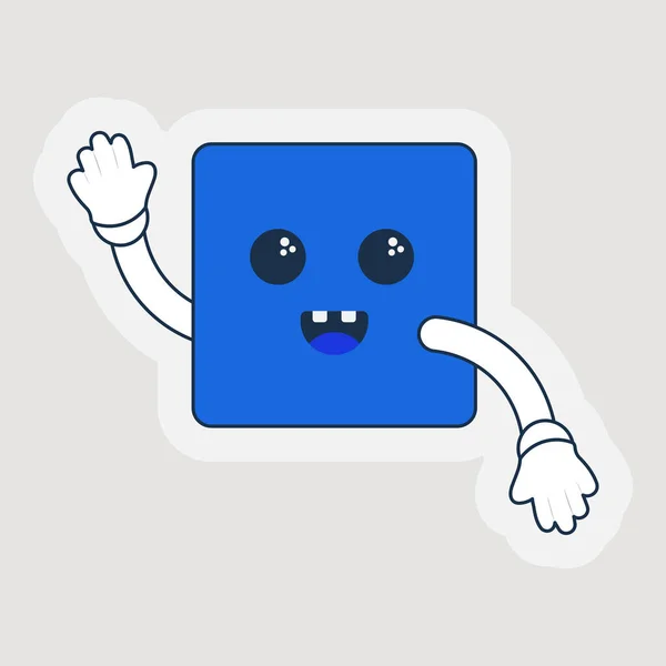 Sticker Blue Square Shape Cartoon Hand Pose — Stock Vector