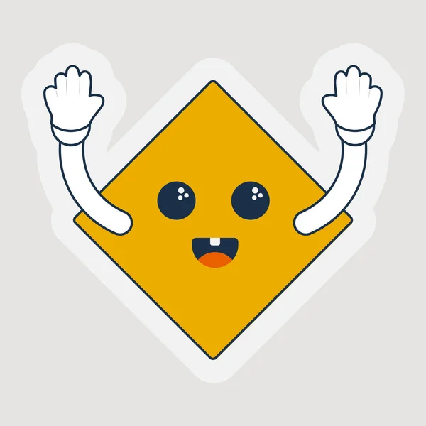 Happy Cute Yellow Rhombus Cartoon Hands Sticker Style — Stockvektor
