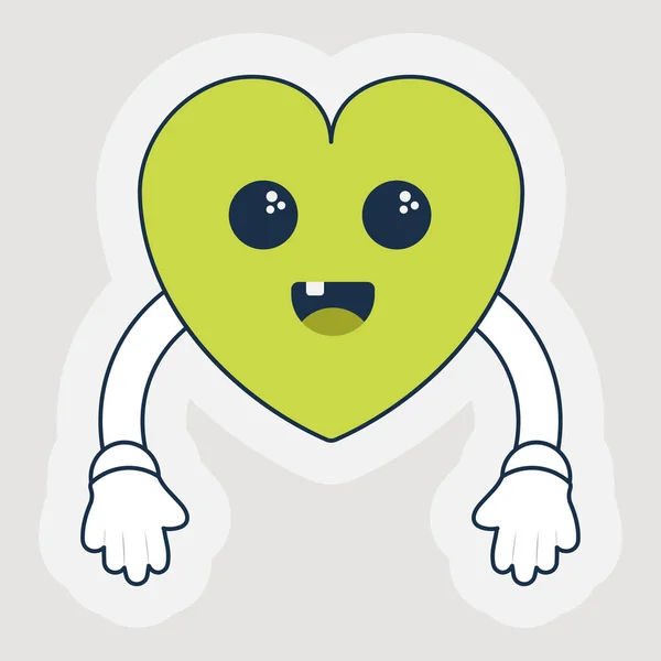 Laughing Green Heart Cartoon Hand Sticker Vector — 스톡 벡터