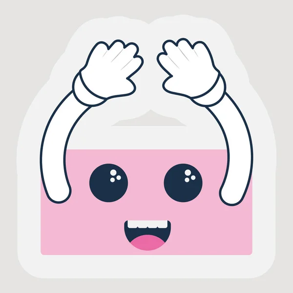 Sticker Style Laughing Pink Rectangle Cartoon Hand Grey Background — ストックベクタ