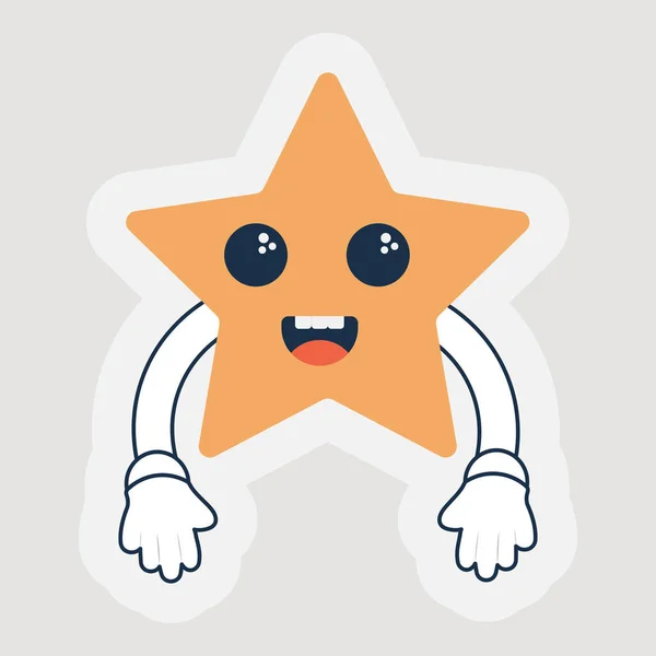 Isolated Sticker Yellow Cheerful Star Cartoon Hand Grey Background — Stockvector
