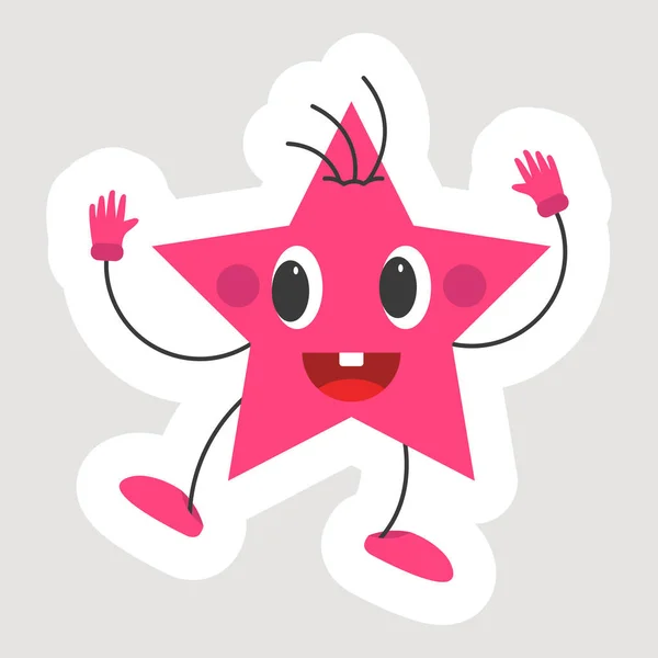 Dancing Pink Star Cartoon Grey Background Sticker Style —  Vetores de Stock
