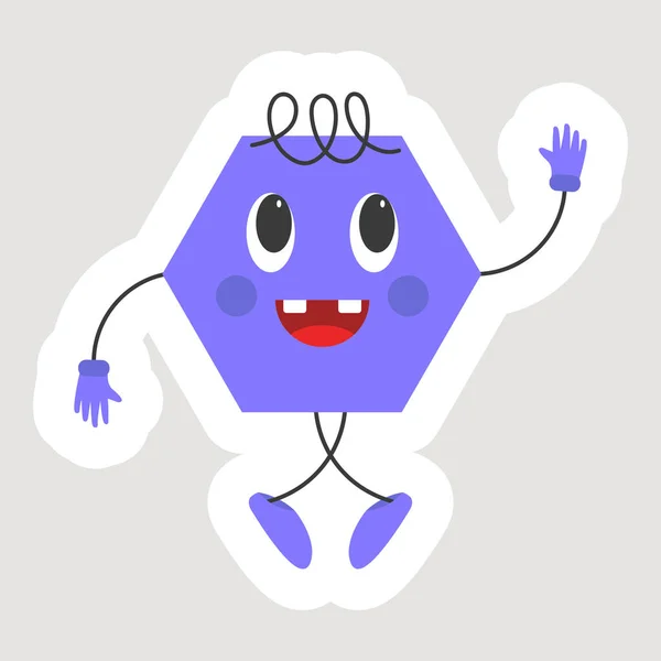 Sticker Style Cheerful Violet Hexagon Cartoon Dancing Pose Grey Background — 스톡 벡터