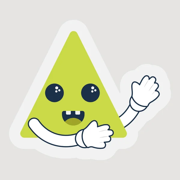 Sticker Style Cheerful Green Triangle Cartoon Dancing Pose Grey Background — Stockvector
