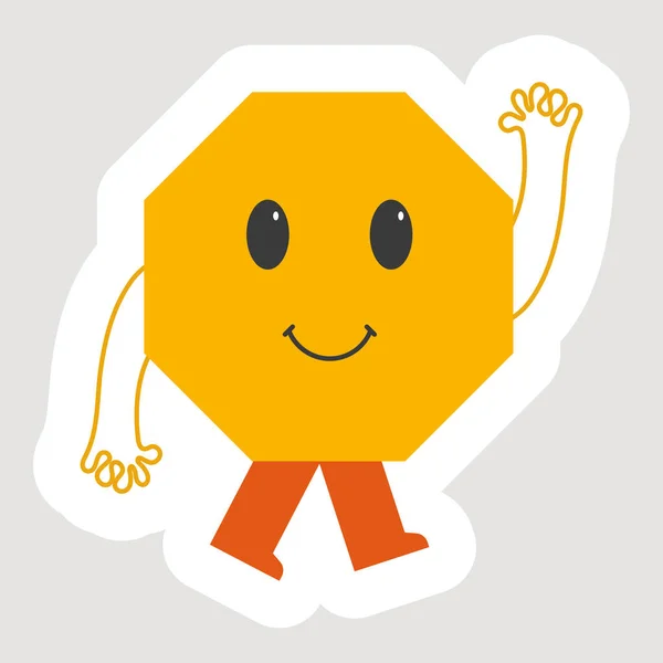 Yellow Cute Funny Nonagon Shape Cartoon Hand Sticker Vector — Stock Vector