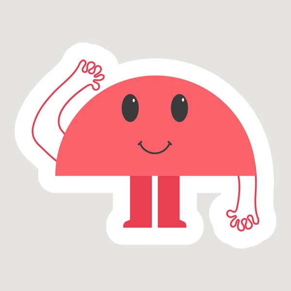Red Sticker Hand Standing Semi Circle Shape Cartoon Grey Background — Stockvector