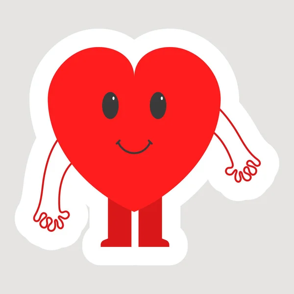 Sticker Style Cute Red Heart Cartoon Stand Pose — Stock Vector