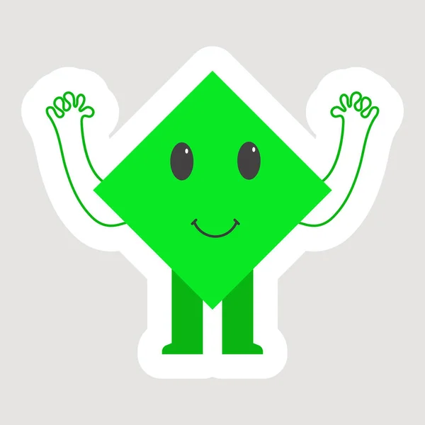 Sticker Style Χέρι Μέχρι Πράσινο Ρόμβο Σχήμα Καρτούν Στέκεται Γκρι — Διανυσματικό Αρχείο