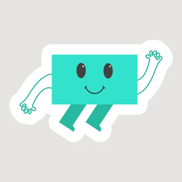 Turquoise Sticker Flying Rectangle Shape Cartoon Grey Background — Archivo Imágenes Vectoriales